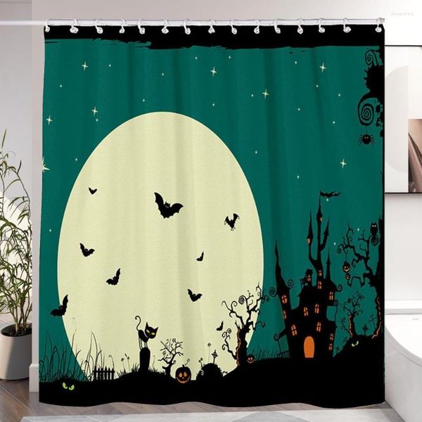 Cortinas de chuveiro moda cortina linda assustador halloween decoração de tecido impermeável para casa de banho