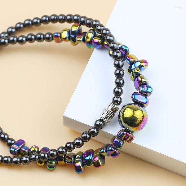 Ketten Mode Natürliche Hämatit Stein Runde Hand-Perlen Farbe Gemischt Unregelmäßige Kies Anhänger Schwarz Herren Halskette Schmuck Ornamente