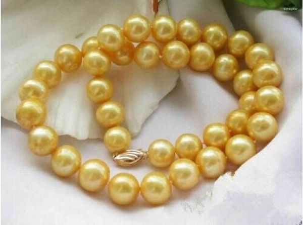 Correntes Grande Quantidade de 10-11mm Natural South China Sea Genuine Gold Pearl Colar 18ich