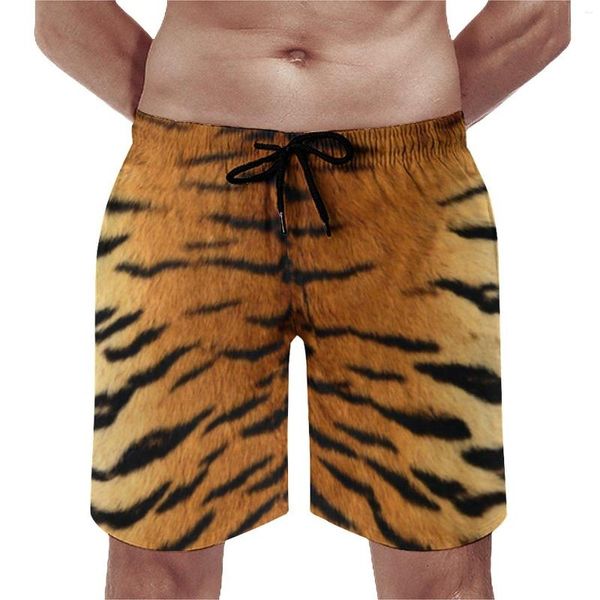 Herren-Shorts mit Tigermuster, bequem, Strandhose, Tierhautmuster, elastische Taille, große Größe