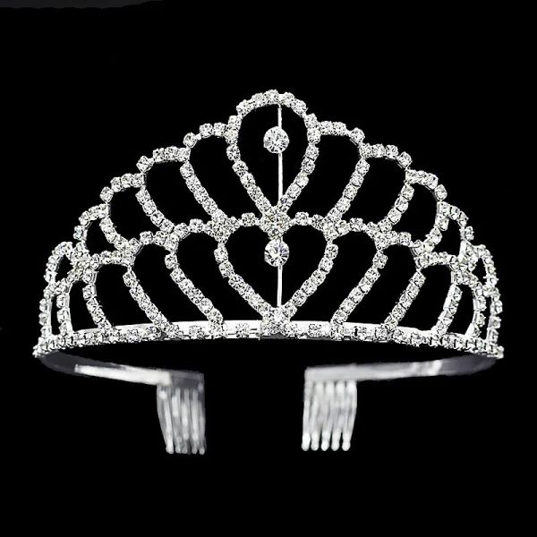 Corona di lusso Tiara nuziale di cristallo lucido Spettacolo per feste Corone nuziali placcate argento Fascia per capelli Accessori da sposa economici di diademi ZZ