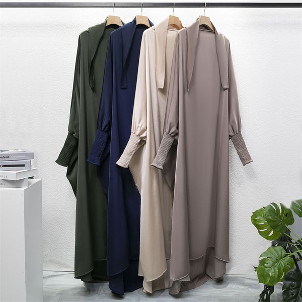 Abbigliamento etnico Abito da preghiera Abaya musulmano Manica smocking con cappuccio Donna Jilbab Abbigliamento islamico Dubai Abito nero saudita Modestia turca 230824