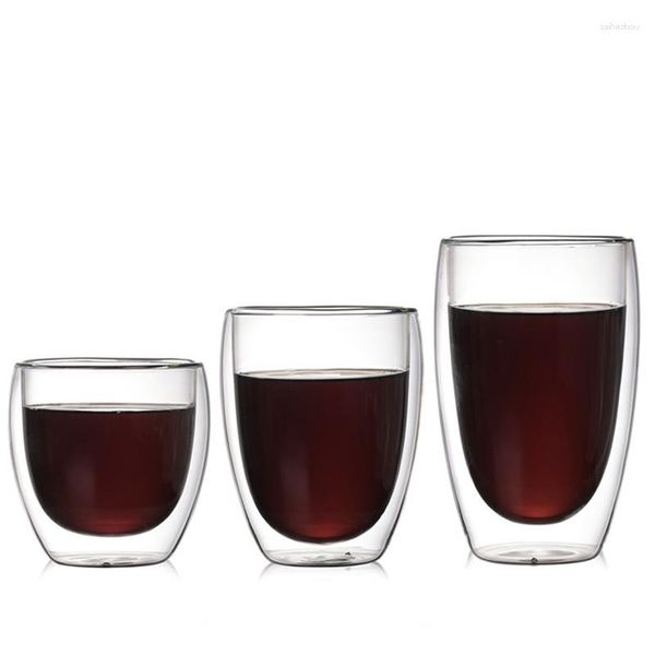 Caffettiere Tazza in vetro resistente al calore a doppio strato Tazza da latte Tazza da tè Tazze da whisky Birra Bicchieri