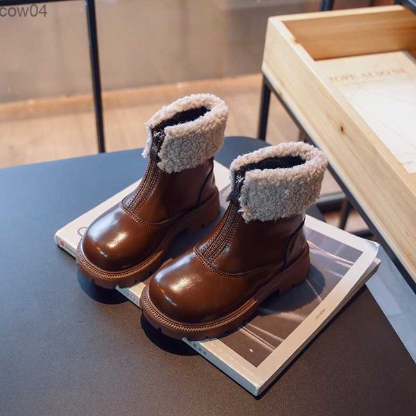 Botas infantis botas de inverno plataforma sólida zíper frontal botas infantis moda feminina quente ocidental princesa botas l0825