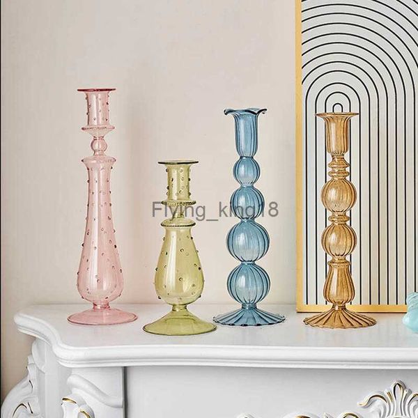 Criativo nórdico decoração de casa castiçal vintage vitral castiçal casamento romântico vaso flor para decoração casa hkd230825