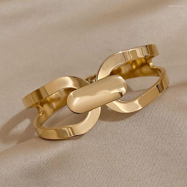 Bangle Dodohao 316L из нержавеющей стали простой H -форма широко открытая браслета браслет для женщин Панк Инкрустанный Циркон Золотой Цветные Ювелирные изделия