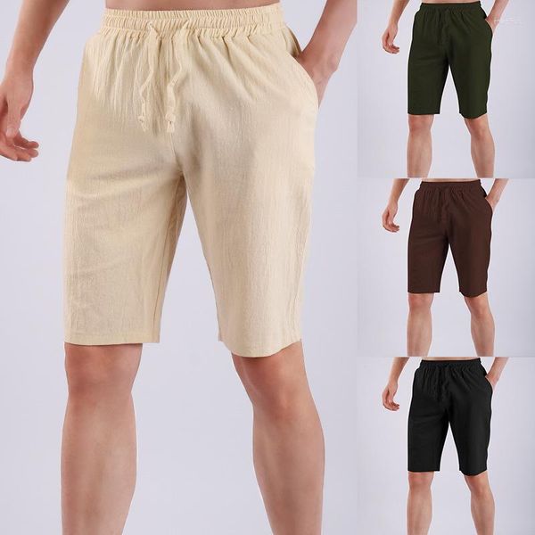 Shorts masculinos medievais cintura elástica capris verão solto linho respirável calças de secagem rápida