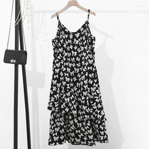Plus size vestidos femininos curvas grandes roupas floral cinta de espaguete com decote em v de uma peça verão 2023