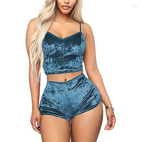 Damennachtwäsche 2023 Produktdesign Europäischer und amerikanischer Goldsamt Sexy Hosenträgershorts Pyjamas Zweiteiliges Set Umstandskleidung