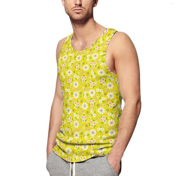 Canotte da uomo Retro Mod Top Fiori Stampa gialla Muscle Summer Training Camicie senza maniche personalizzate da uomo Taglie forti 4XL 5XL