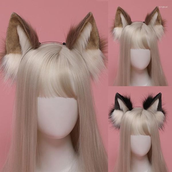 Fontes de festa cosplay animal peludo orelhas de cão cabelo hoop lolita traje de pele longa headpiece para decoração de halloween