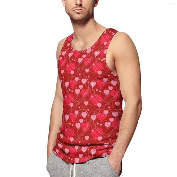Regatas masculinas Valentine Hearts Verão Top Vermelho e Rosa Treino Homem Personalizado Streetwear Camisas Sem Mangas Plus Size