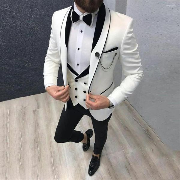 Ternos masculinos primavera/outono branco com lapela preta 3 peças estilo inglaterra jaqueta colete calças casamento smoking blazer trajes de novio