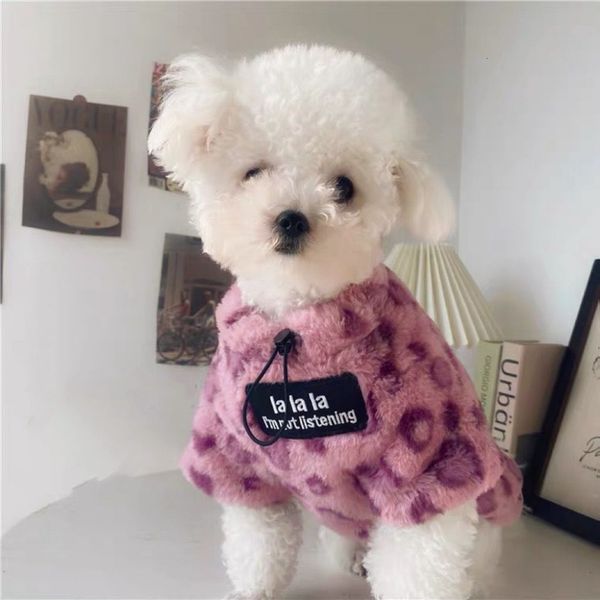 Ropa para perros Ropa Pink Leopard Print Invierno Grueso Peluche Pet Cálido Suéter Cat Bichon Teddy Abrigo de algodón Cachorro Kitty 230825