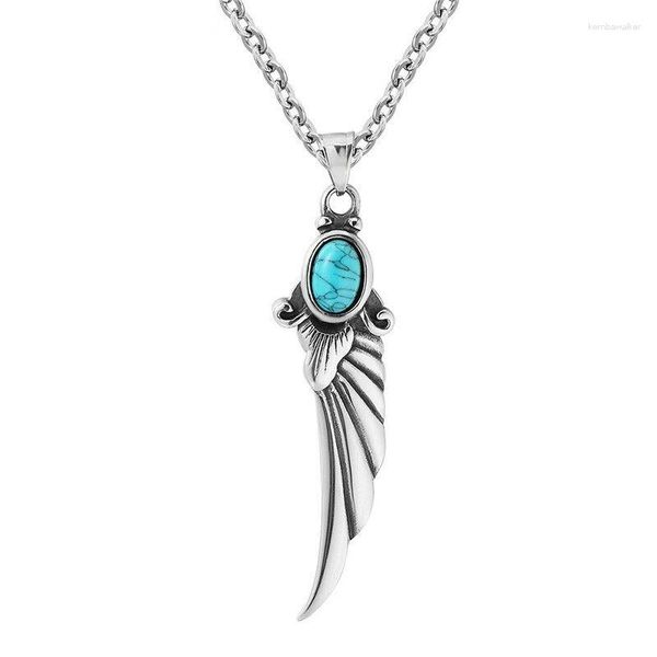 Kolye Kolyeleri Erkekler Vintage Angel Wing Charm Turkuaz Paslanmaz Çelik Zincir Kolye