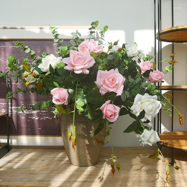 Dekorative Blumen Simulierte Rosen Künstliche Seide Gekräuselter Rand Rose Gefälschte Hochzeit Blumen Künstliche Dekoration Blumenarrangement Dekor