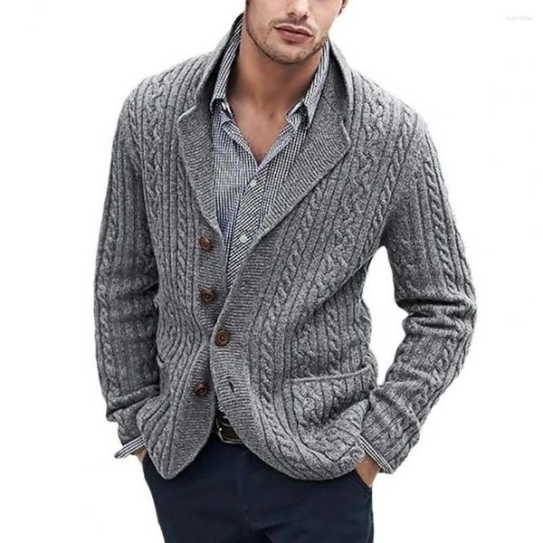 Giubbotti da uomo Autunno Inverno Maglione casual per uomo Risvolto Manica lunga Twist Texture Cappotto monopetto in maglia Chamarras Para Hombre