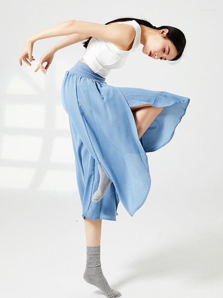 Palco desgaste moda ballet saia alta fenda dança calças modernas perna larga feminina casual calças soltas adulto tutu