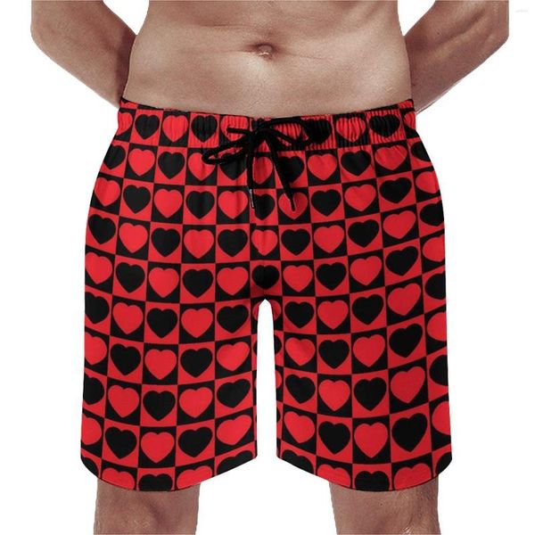 Erkek Şort Sevgililer Günü Kalpler Kurulu Siyah ve Kırmızı Komik Kısa Pantolon Grafik Spor Fitness Hızlı Kuru Yüzme Sandıkları Hediye Fikri