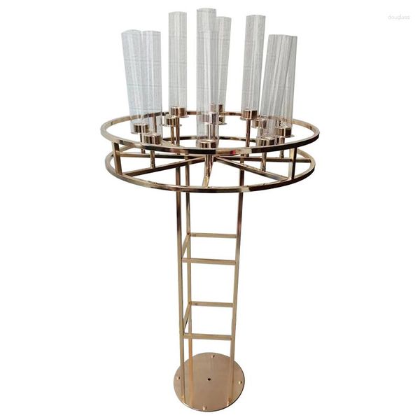 Kerzenhalter 6 stücke 12 kopf stil acryl blume rack gold bogen stehen straße führen hochzeit mittelstück für ereignis party dekoration