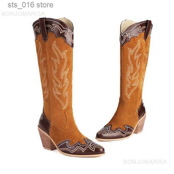 Stivali BONJOMARISA Stivali da cowboy per donna Colore misto Metallic Bling Sliver Stivali occidentali Tacco largo Slip On 2023 Autunno Inverno Scarpe T230824