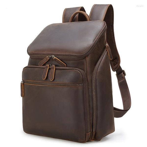 Schultaschen Sbirds Style Eather Retro-Rucksack für Herren, groß, 15,6 Zoll, Computeroberseite, Rindsleder, Tagesrucksack