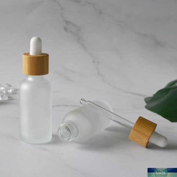 Fornitura di contenitori per imballaggio cosmetico all'ingrosso Flacone contagocce in legno di bambù naturale da 30 ml Flacone contagocce in vetro smerigliato con tappo in legno