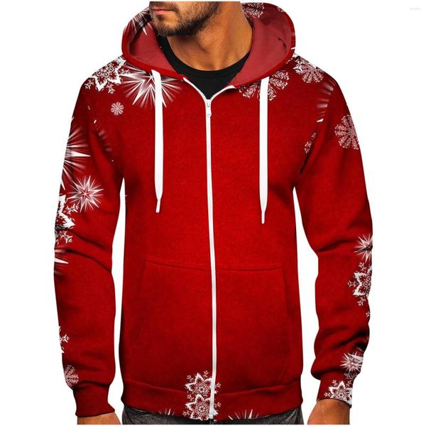 Herren-Kapuzenpullover mit Hut, halber Reißverschluss, allmählicher Wechsel, Weihnachtsdruck, lässig, Sport, Winter, warme Farbe, Kapuzenpullover, Sweatshirt-Jacke 2023