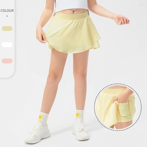 Pantaloncini da corsa 5-12 anni Gonna sportiva per ragazze da tennis Gonna sportiva a vita alta per abiti da ballo leggeri per bambini tascabili per la scuola di golf