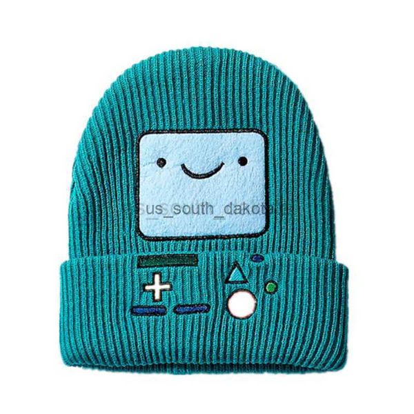 Beanie/Totenkopfkappen BMO Lake Blue Wolle Strickmütze Männer Frauen Beanie Skullies Finn Jake Beanies Caps Niedliches lächelndes Gesicht Winter Warme Motorhaube L0825