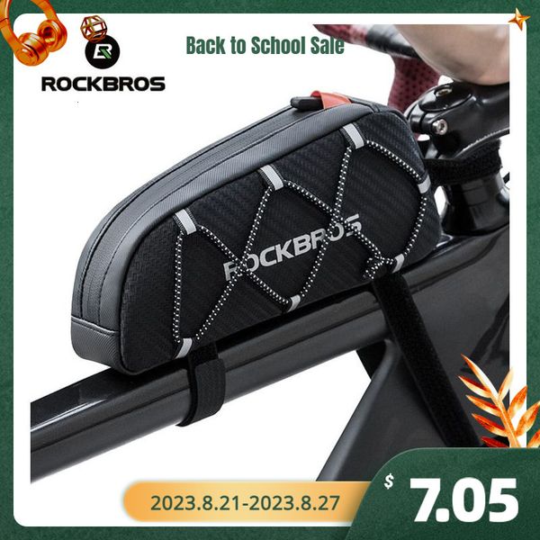 Borse laterali Borsa da bici ROCKBROS Borsa da bici impermeabile riflettente anteriore con telaio superiore Borsa da bicicletta ultraleggera di grande capacità Borsa da ciclismo 1L 230824