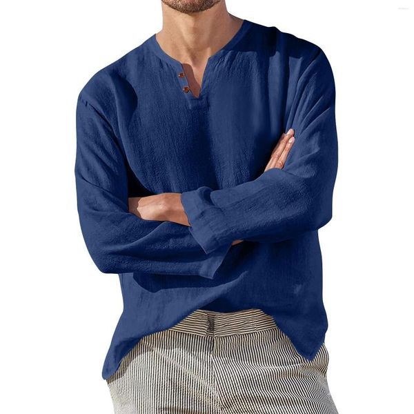 Magliette da uomo Camicia in cotone Magliette larghe da uomo Cardigan a maniche lunghe stile coreano Autunno con scollo a V Pullover oversize da tennis Streewear