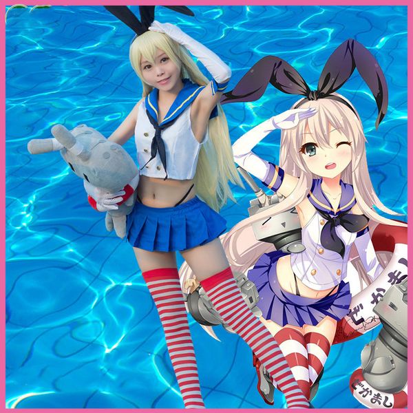 Cosplay perukları anime kantai koleksiyonu kancolle filo kızları kanmusu shimakaze cosplay kostüm denizci takım elbise kadınlar için seksi yaz elbise tam set 230824