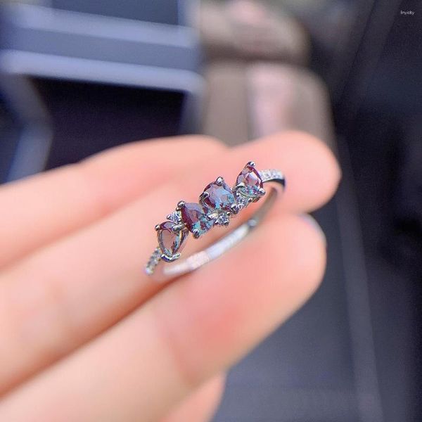 Küme Yüzükleri S925 STERLING Gümüş Nişan Yüzüğü Alexandrite Armut Şekli 4x3mm Doğum Taşı Kadın Hediyeleri