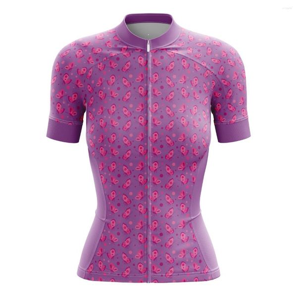 Гоночные куртки Hirbgod Женщины летняя повседневная рубашка MTB Bike Jersey Polka Purple Dot Butterfly Outdoor Bicycle Одежда