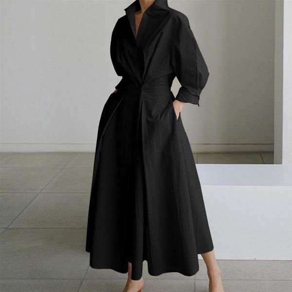 Plus size vestidos 5xl outono e inverno plus size roupas femininas moda rua casual casaco botão lapela cinto balanço vestido sólido casaco 230824