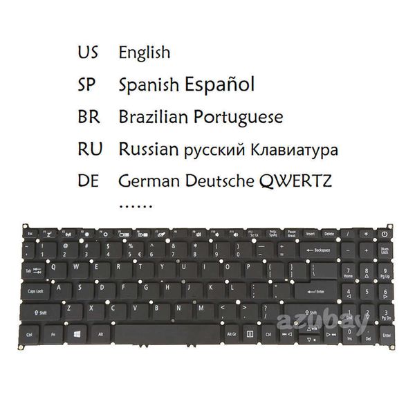 Клавиатура ноутбука для Acer Aspire A315-23 A315-23G A315-35 A315-43 A315-57 A315-57G A315-58 Испанский российский португальский португальский португальский португальский португальский HKD230825. HKD230824