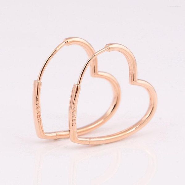 Orecchini a cerchio Orecchino asimmetrico a cuore per donna Autentici gioielli in argento sterling S925 Lady Girl Regalo di compleanno Colore oro rosa