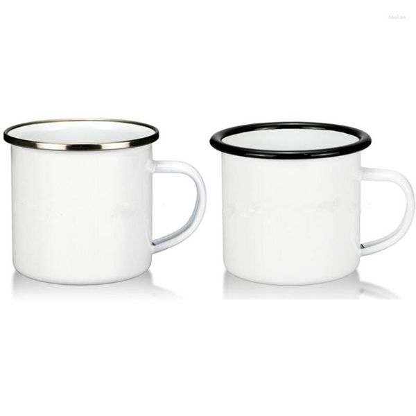 Canecas 48 pcs 12oz personalizado logotipo esmalte caneca sublimação em branco fogueira acampamento aço metal vintage café copos de chá com alça