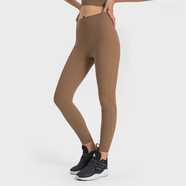 Pantaloni attivi SPR Coulisse a costine di alto ordine Nudo Senso modellante Leggings sportivi Donna senza linea T Bordo anti-goccia Dimagrante Yoga sottile