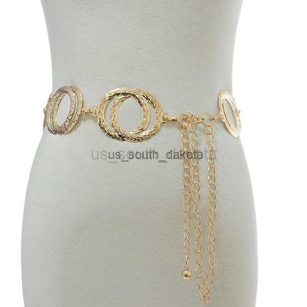 Cintos Novo Único Anel Duplo Cinto de Corrente de Ouro Mulheres Moda Rodada Metal Prata Cintos Feminino Jeans Vestido Cintura 2022 L0825