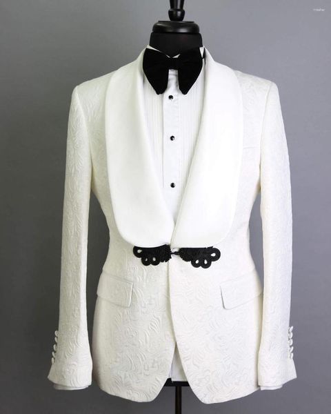 Abiti da uomo (giacca pantaloni) Moda bianco jacquard slim fit blazer scialle bavero abito da sposa uomo 2 pezzi formale su misura