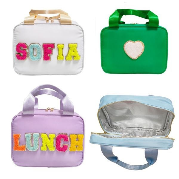 Sacos cosméticos Casos Nylon Preppy Lunch Box Grande Saco Isolado Reutilizável Estudante Crianças Tote Cooler LunchBag para Escola Viagem Piquenique 230823