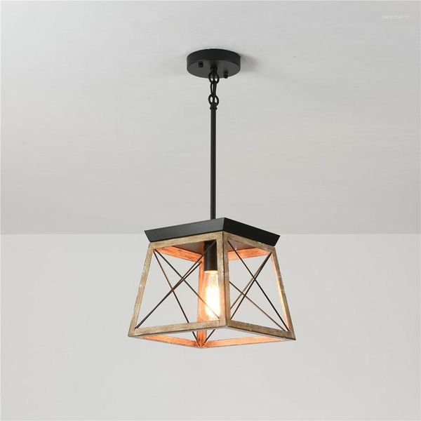 Pendelleuchten American Industrial Retro Metall Square Single Head Kronleuchter Küche Flur Esszimmer Lampe Eingang Chand