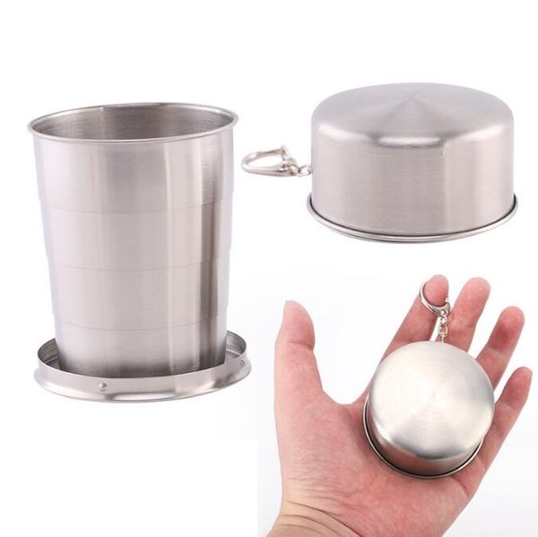 Copo dobrável para viagem ao ar livre, copo dobrável telescópico de aço inoxidável, higiene limpa, garrafa de água potável, grande, portátil, caneca dobrada