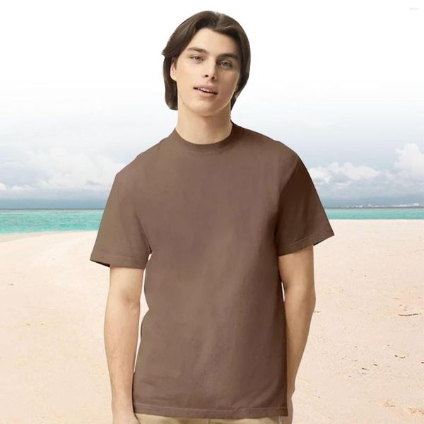 Camisetas masculinas moda primavera e verão casual manga curta em torno do pescoço camisa de cor sólida ajustada para homens