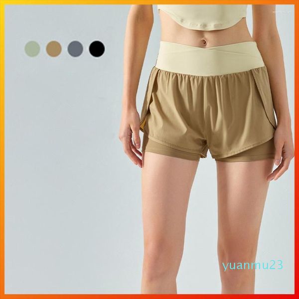 Shorts de corrida com logotipo verão feminino falso duas peças esportes secagem rápida yoga cintura alta macio pular corda ginásio inferior