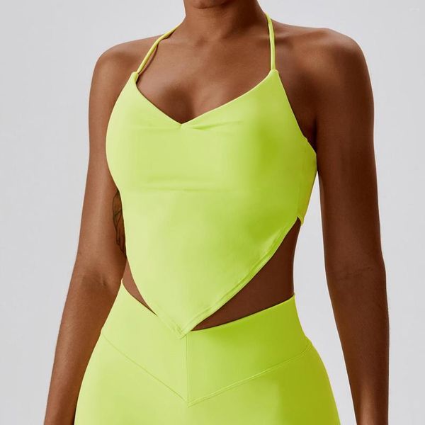 Canotte da donna Camis e top con bretelle Donna Crop Top Backless Sexy Lycra Palestra Yoga per abiti sportivi estivi Rosa Verde lime Haut Femme Deportivos Mujer