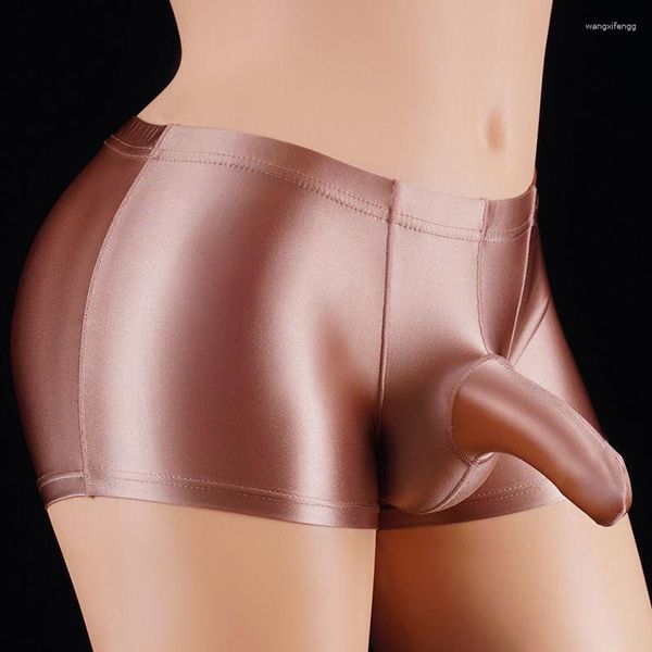 Cuecas brilhantes cetim mens sexy roupa interior calcinha curta masculina plus size briefs lingeries bottoms