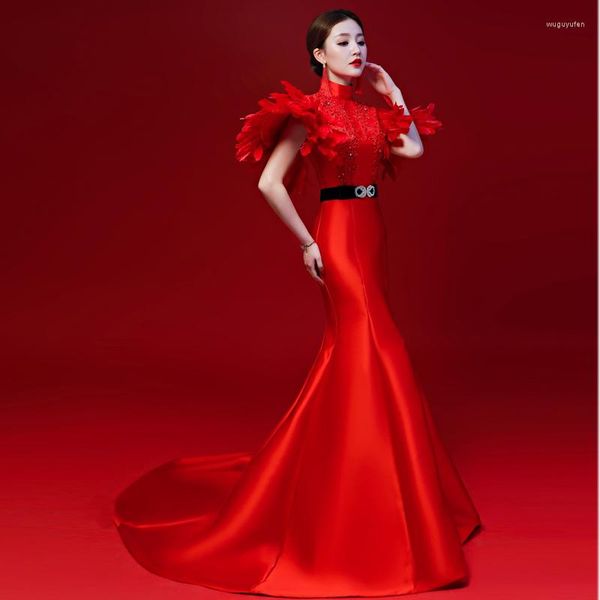 Roupas étnicas Vermelho Chinês Vestido de Noiva Casado Plus Size Cheongsam Estilo Oriental Vestidos de Festa Qipao Fashion Shows Vestidos de Noite China